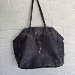 Bosca Black Vegan Vegetable Stained Leather Tote with Textured Finish